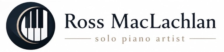 Ross MacLachlan solo piano artist logo with piano keys icon in dark circle